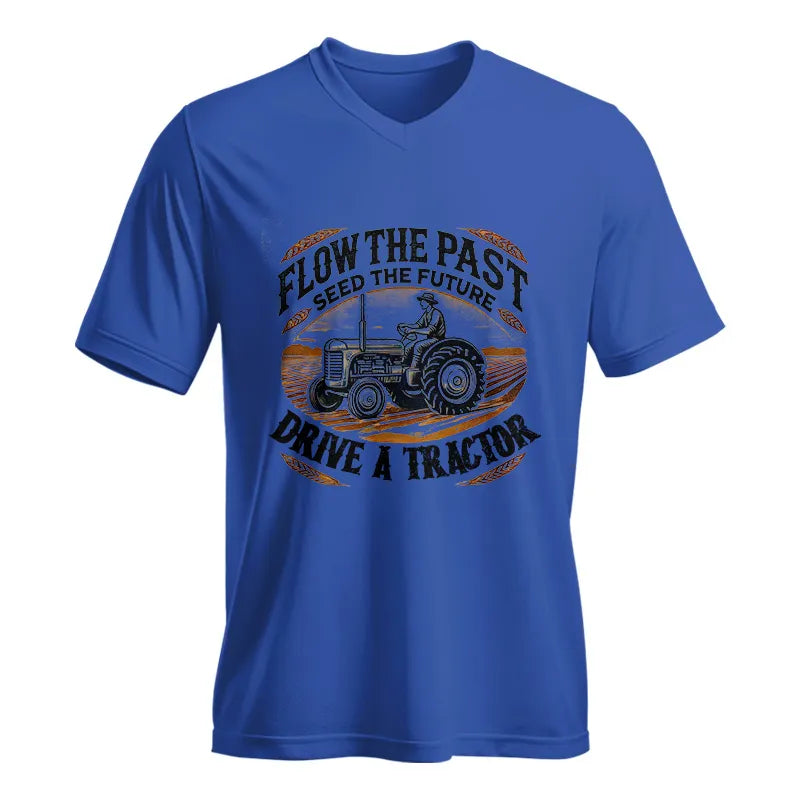 Flow The Past_Seed The Future_Drive A Tractor 1 - Unisex Jersey Short Sleeve V-Neck Tee