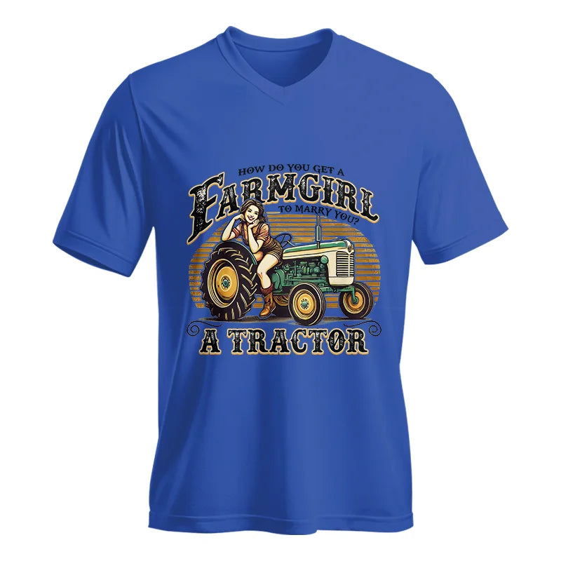 Get A Farmgirl To Marry You_A Tractor - Unisex Jersey Short Sleeve V-Neck Tee