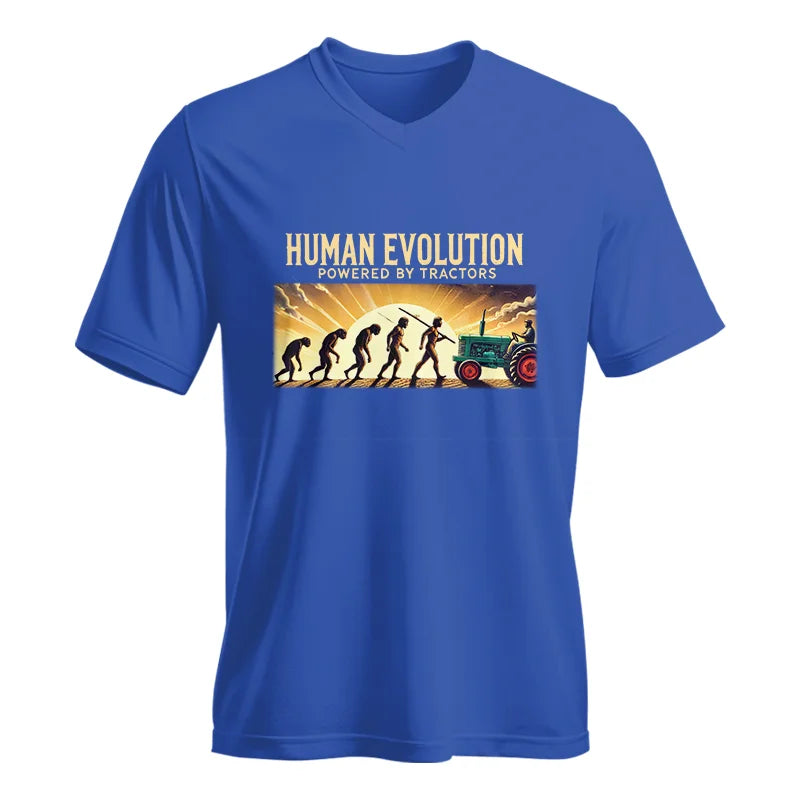 Image of Human Evolution Powered By Tractors - Unisex Jersey Short Sleeve V-Neck Tee