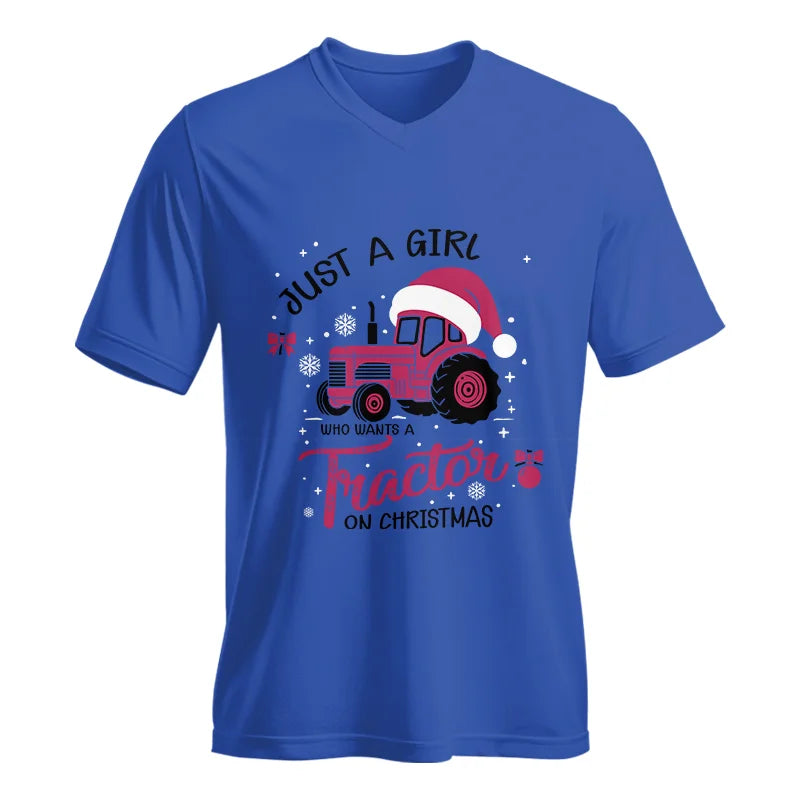 Image of Just A Girl Who Want A Tractor On Christmas - Unisex Jersey Short Sleeve V-Neck Tee