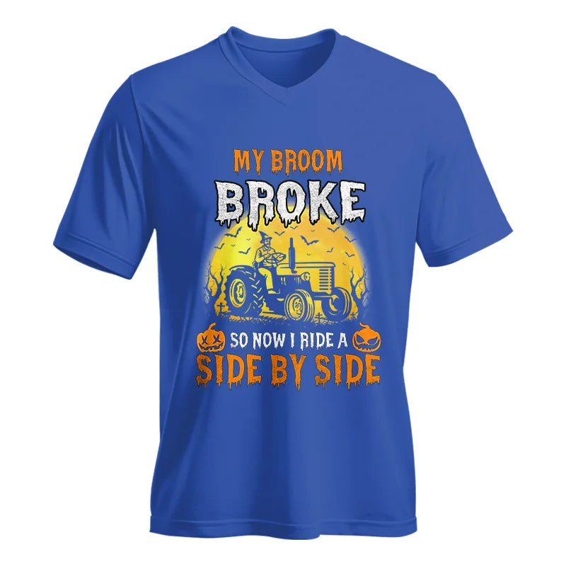 Image of My Broom Broke_I Have A Tractor Halloween - Unisex Jersey Short Sleeve V-Neck Tee