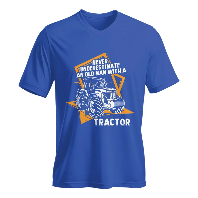 Image of Never Underestimate An Old Man With A Tractor Farming Dad - Unisex Jersey Short Sleeve V-Neck Tee