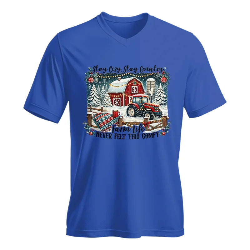 Image of Stay Cozy_Stay Country_Farm Life Never Felt This Comfy 3 - Unisex Jersey Short Sleeve V-Neck Tee