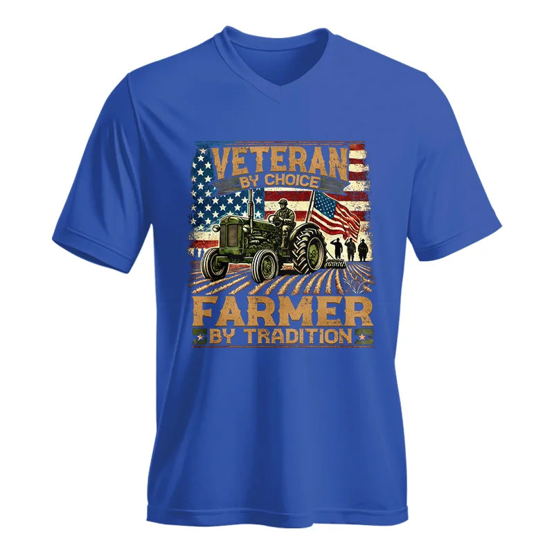 Image of Veteran Farmer Veteran By Choice_Farmer By Tradition - Unisex Jersey Short Sleeve V-Neck Tee