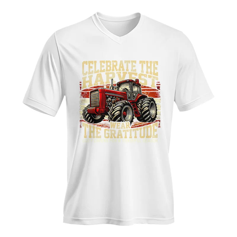 Celebrate the Harvest Wear the Gratitude - Unisex Jersey Short Sleeve V-Neck Tee