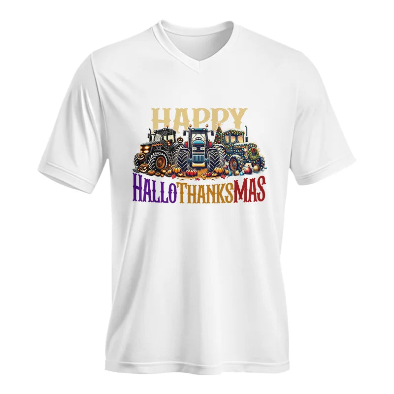 Happy HalloThanksMas - Unisex Jersey Short Sleeve V-Neck Tee