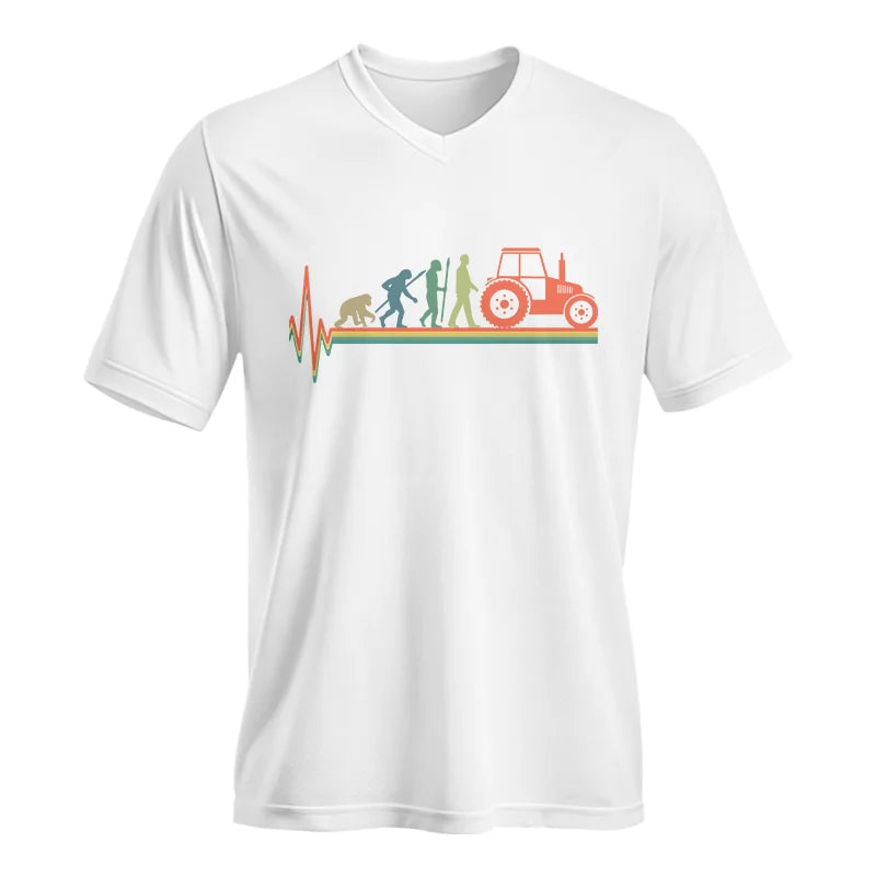 Heartbeat Evolution Farmer Tractor Agriculture Vintage - Unisex Jersey Short Sleeve V-Neck Tee