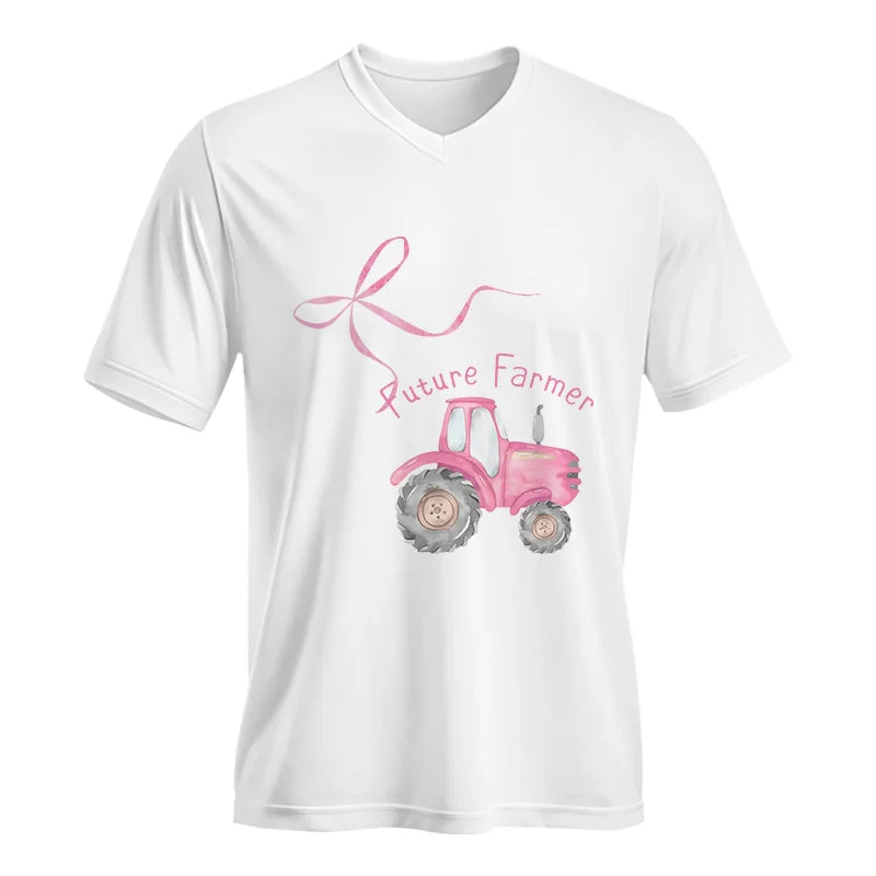 Image of Pink Bow Cute Tractor - Unisex Jersey Short Sleeve V-Neck Tee