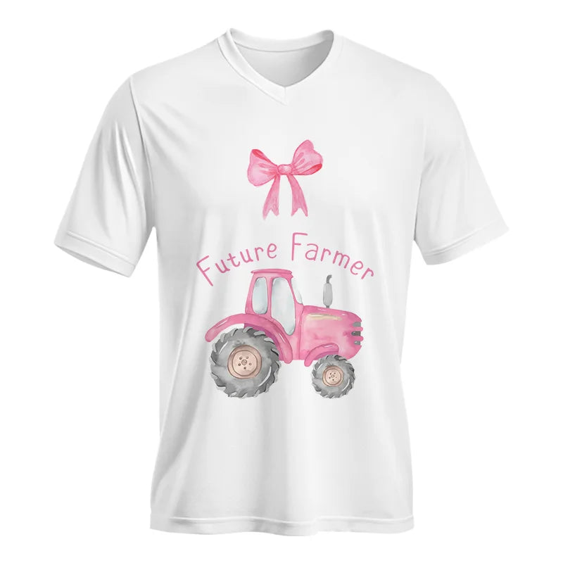 Pink Tractor For Future Farmer - Unisex Jersey Short Sleeve V-Neck Tee