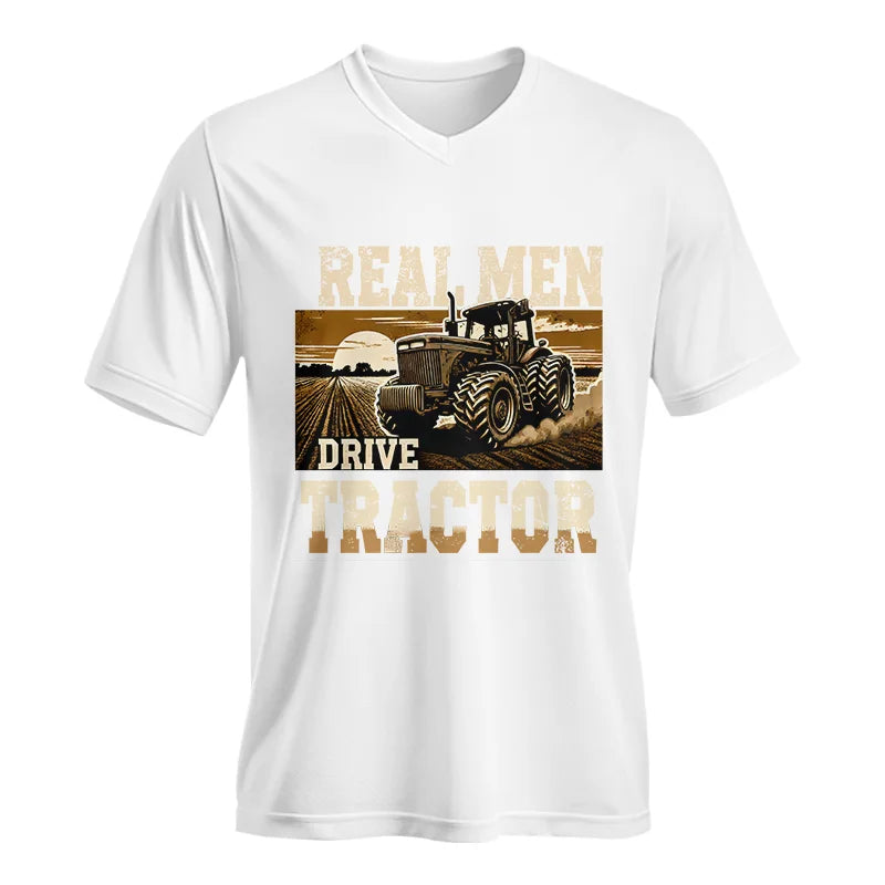 Image of Real Men Drive Tractor - Unisex Jersey Short Sleeve V-Neck Tee