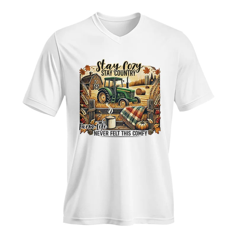 Image of Stay Cozy_Stay Country_Farm Life Never Felt This Comfy 2 - Unisex Jersey Short Sleeve V-Neck Tee