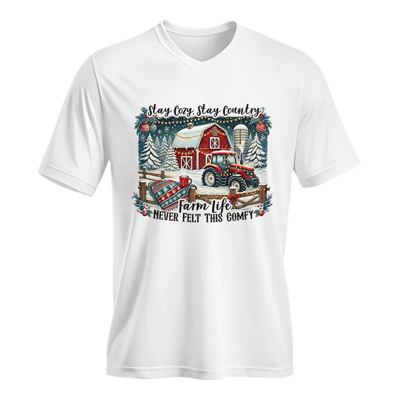 Image of Stay Cozy_Stay Country_Farm Life Never Felt This Comfy 3 - Unisex Jersey Short Sleeve V-Neck Tee