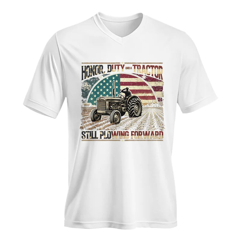 Image of Veteran Farmer Honor Duty And A Tractor 1 - Unisex Jersey Short Sleeve V-Neck Tee