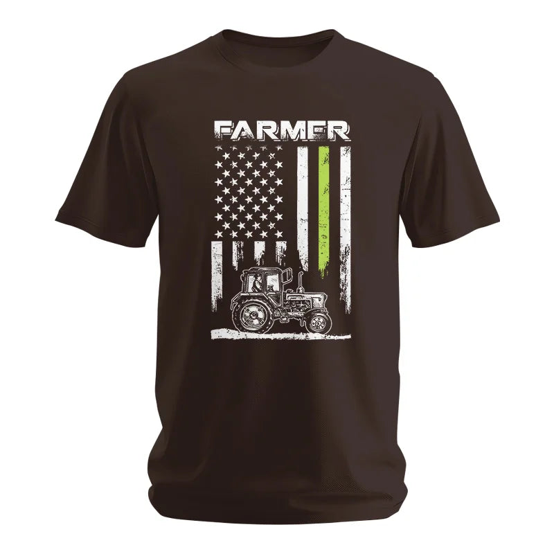 Image of Farmer Tractor Patriotic American Flag - Unisex Softstyle T-Shirt