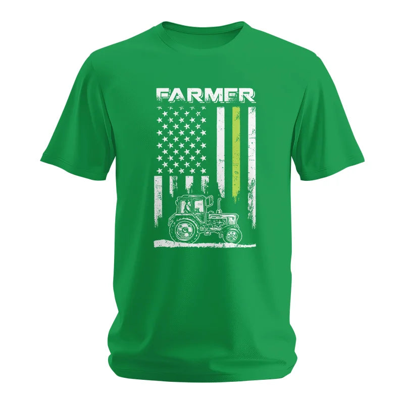 Image of Farmer Tractor Patriotic American Flag - Unisex Softstyle T-Shirt