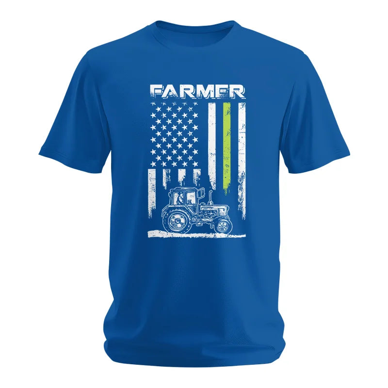 Image of Farmer Tractor Patriotic American Flag - Unisex Softstyle T-Shirt