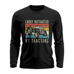 Easily Distracted By Tractors Vintage Design - Unisex Ultra Cotton Long Sleeve Tee