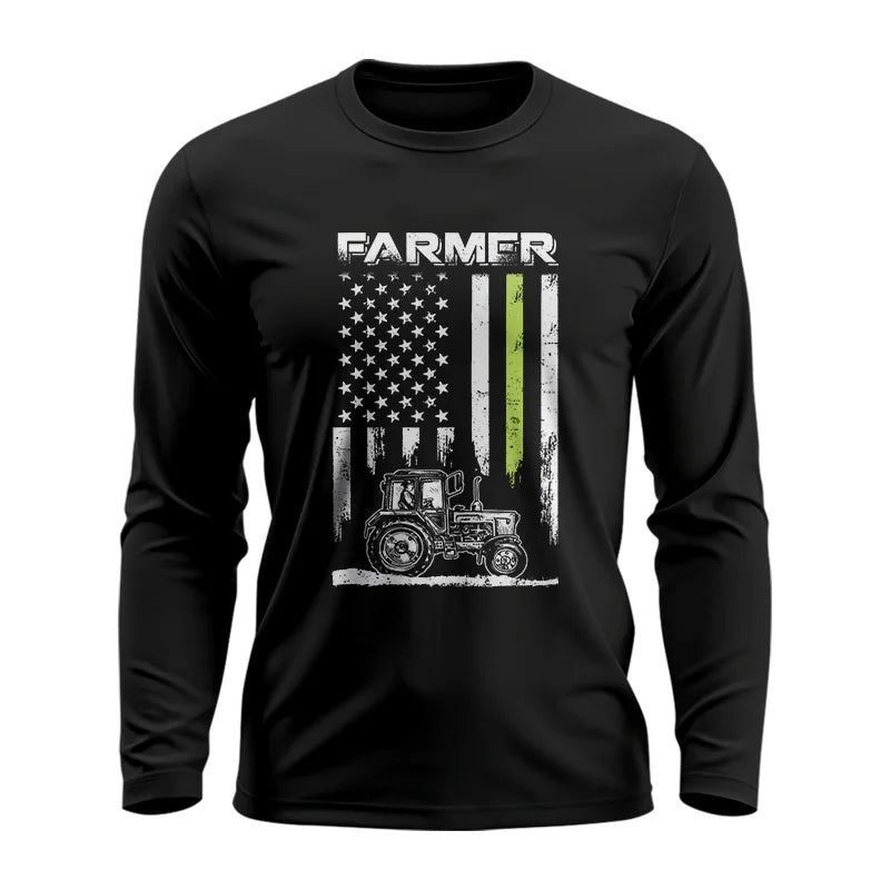 Image of Farmer Tractor Patriotic American Flag - Unisex Ultra Cotton Long Sleeve Tee