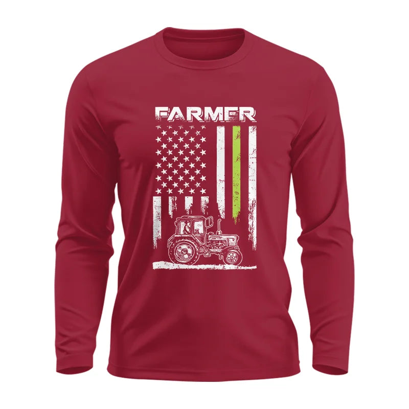 Farmer Tractor Patriotic American Flag - Unisex Ultra Cotton Long Sleeve Tee