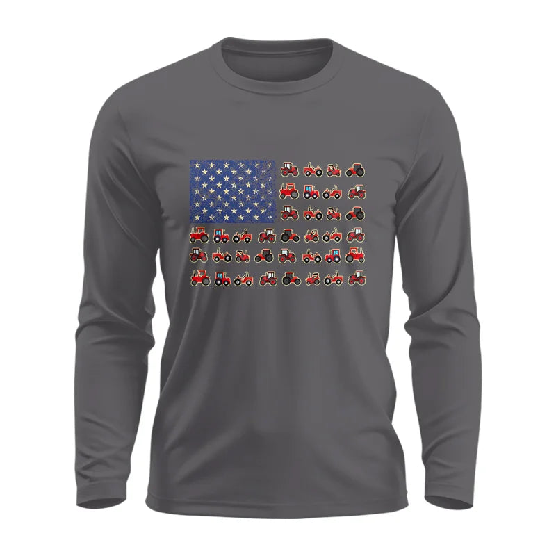 Farming Tractor Vintage Patriotic American Flag - Unisex Ultra Cotton Long Sleeve Tee