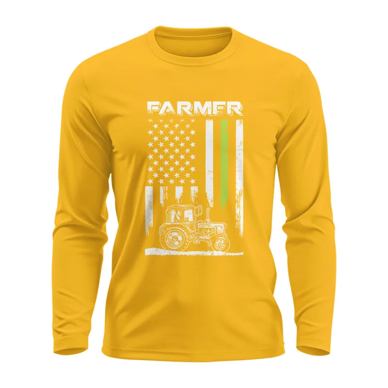 Image of Farmer Tractor Patriotic American Flag - Unisex Ultra Cotton Long Sleeve Tee