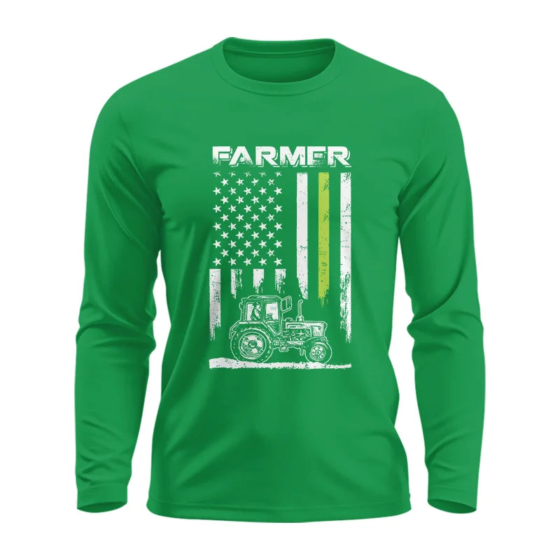 Image of Farmer Tractor Patriotic American Flag - Unisex Ultra Cotton Long Sleeve Tee