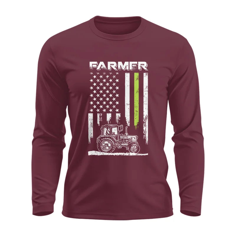 Image of Farmer Tractor Patriotic American Flag - Unisex Ultra Cotton Long Sleeve Tee