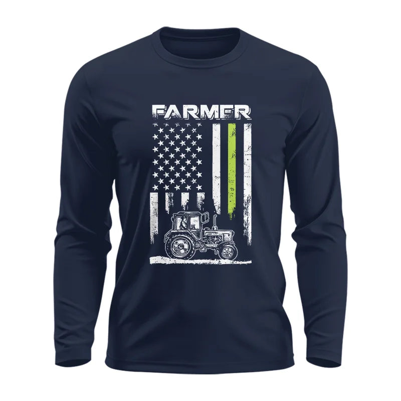 Image of Farmer Tractor Patriotic American Flag - Unisex Ultra Cotton Long Sleeve Tee