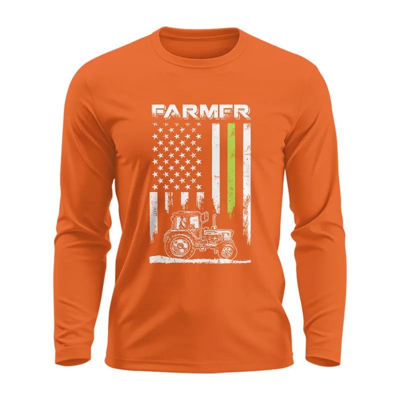 Image of Farmer Tractor Patriotic American Flag - Unisex Ultra Cotton Long Sleeve Tee