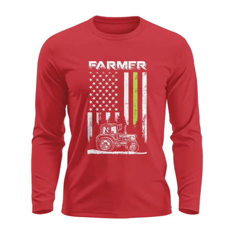 Image of Farmer Tractor Patriotic American Flag - Unisex Ultra Cotton Long Sleeve Tee