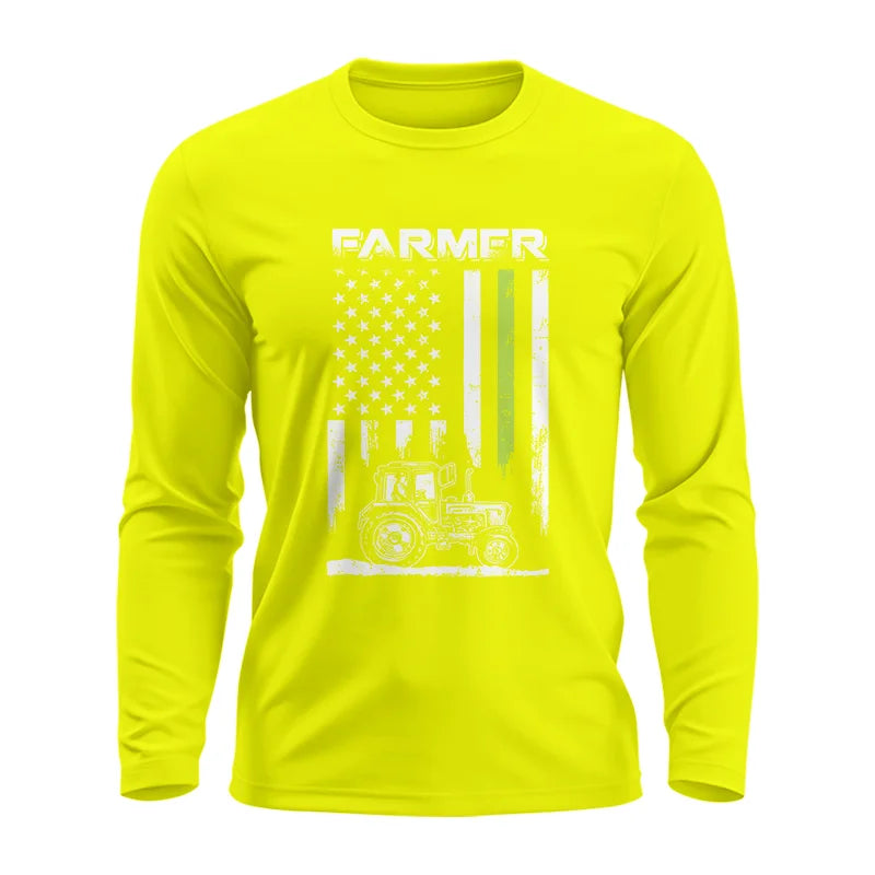 Image of Farmer Tractor Patriotic American Flag - Unisex Ultra Cotton Long Sleeve Tee