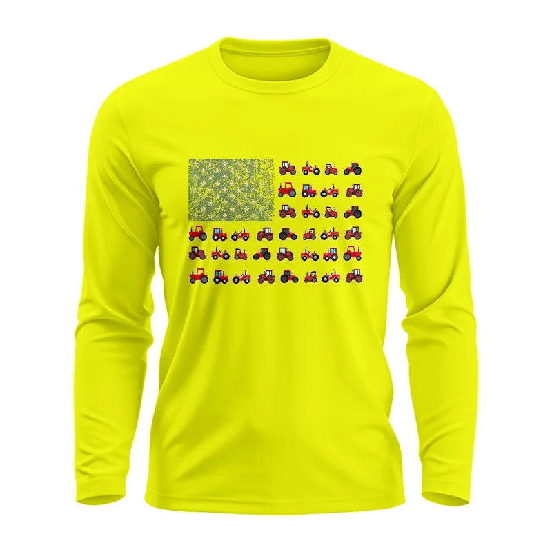 Farming Tractor Vintage Patriotic American Flag - Unisex Ultra Cotton Long Sleeve Tee