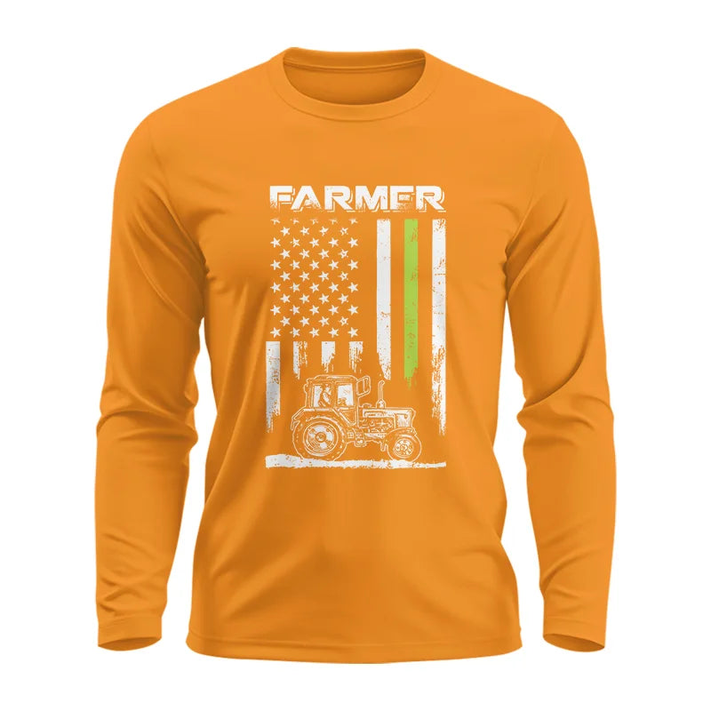 Image of Farmer Tractor Patriotic American Flag - Unisex Ultra Cotton Long Sleeve Tee