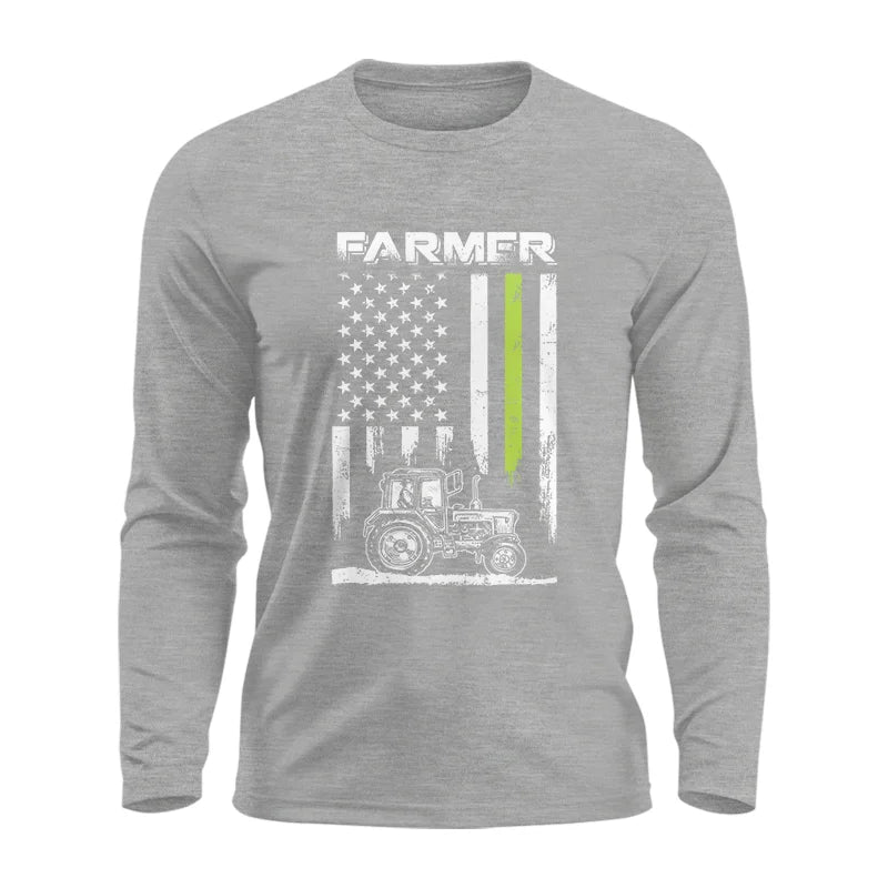 Image of Farmer Tractor Patriotic American Flag - Unisex Ultra Cotton Long Sleeve Tee