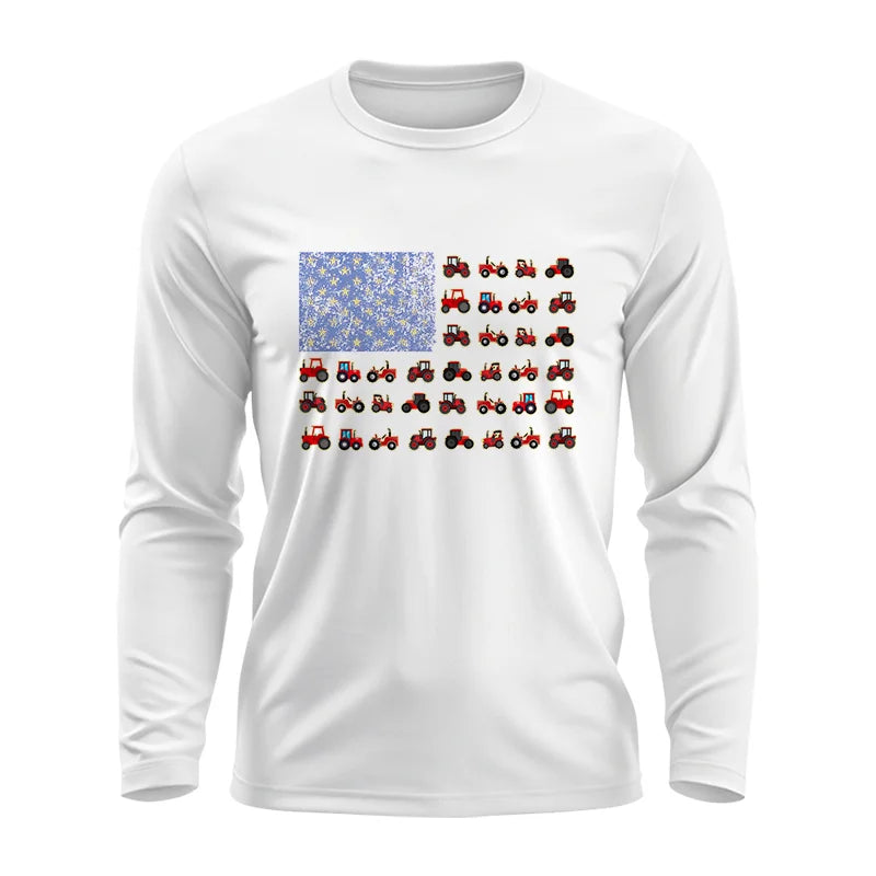 Farming Tractor Vintage Patriotic American Flag - Unisex Ultra Cotton Long Sleeve Tee