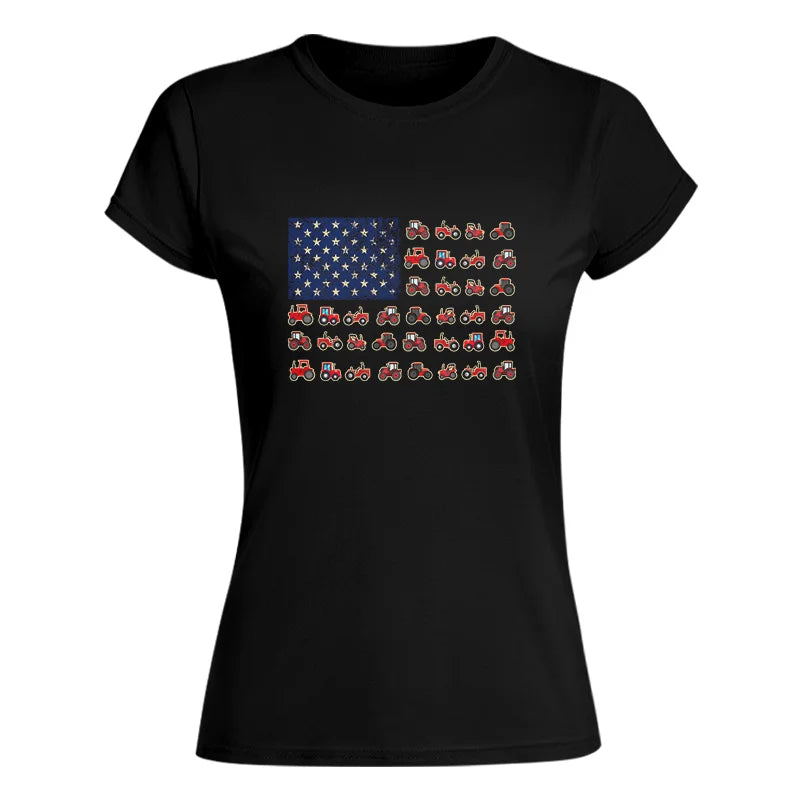 Farming Tractor Vintage Patriotic American Flag - Women's Softstyle Tee