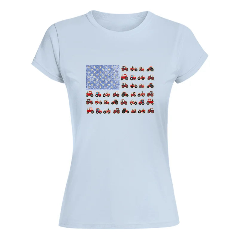 Farming Tractor Vintage Patriotic American Flag - Women's Softstyle Tee