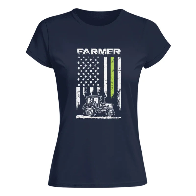 Farmer Tractor Patriotic American Flag - Women's Softstyle Tee