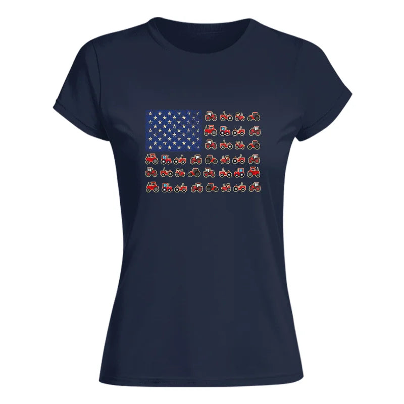 Farming Tractor Vintage Patriotic American Flag - Women's Softstyle Tee