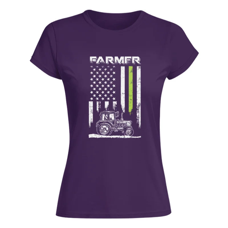 Image of Farmer Tractor Patriotic American Flag - Women's Softstyle Tee