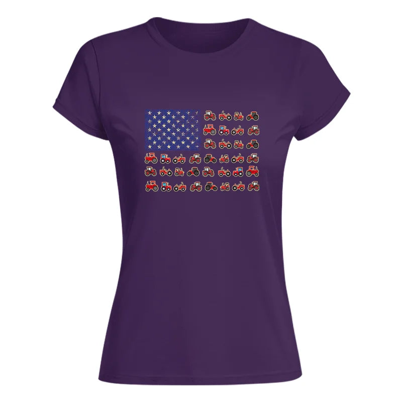 Farming Tractor Vintage Patriotic American Flag - Women's Softstyle Tee