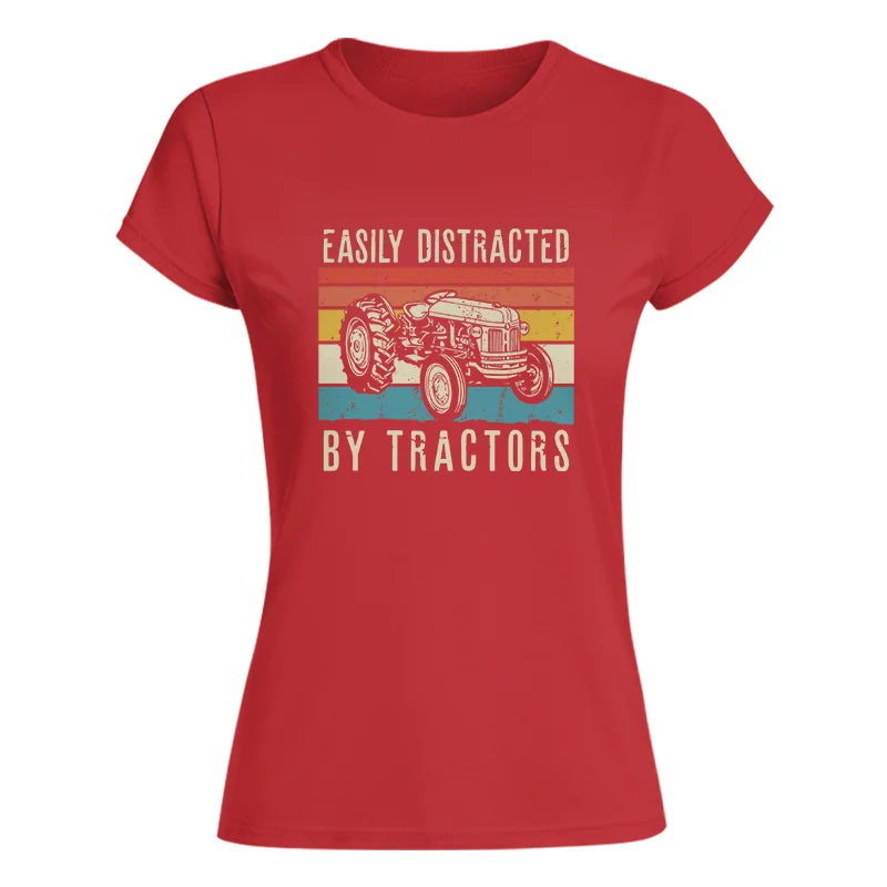 Easily Distracted By Tractors Vintage Design - Women's Softstyle Tee