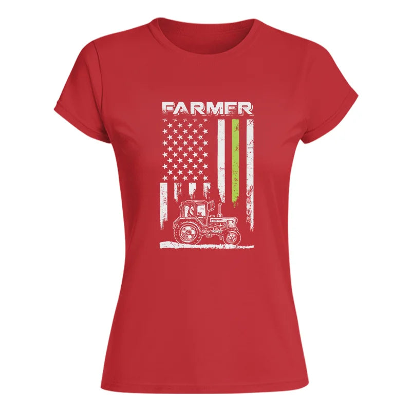 Image of Farmer Tractor Patriotic American Flag - Women's Softstyle Tee