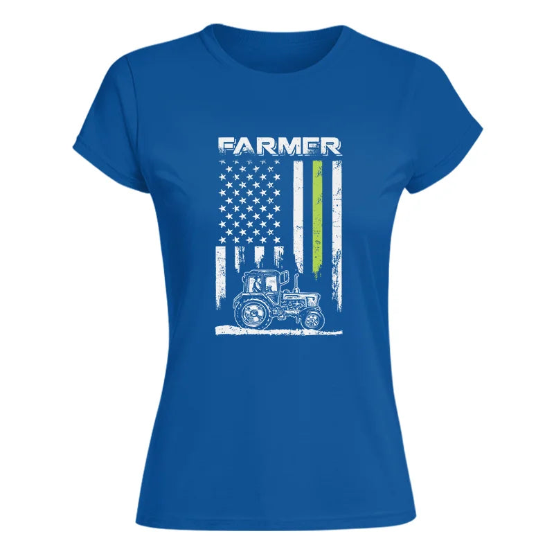 Farmer Tractor Patriotic American Flag - Women's Softstyle Tee