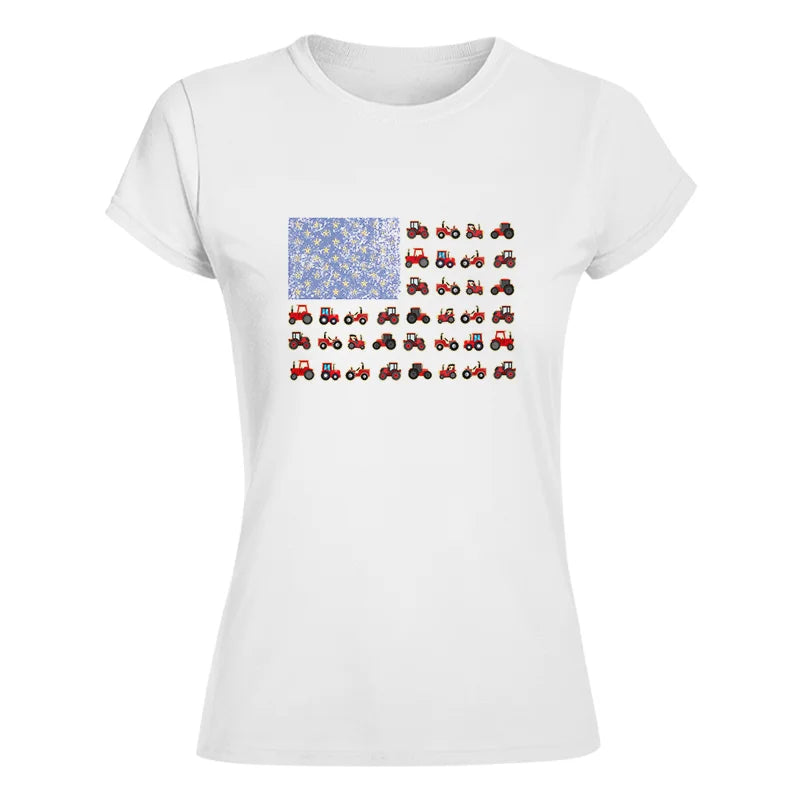 Farming Tractor Vintage Patriotic American Flag - Women's Softstyle Tee